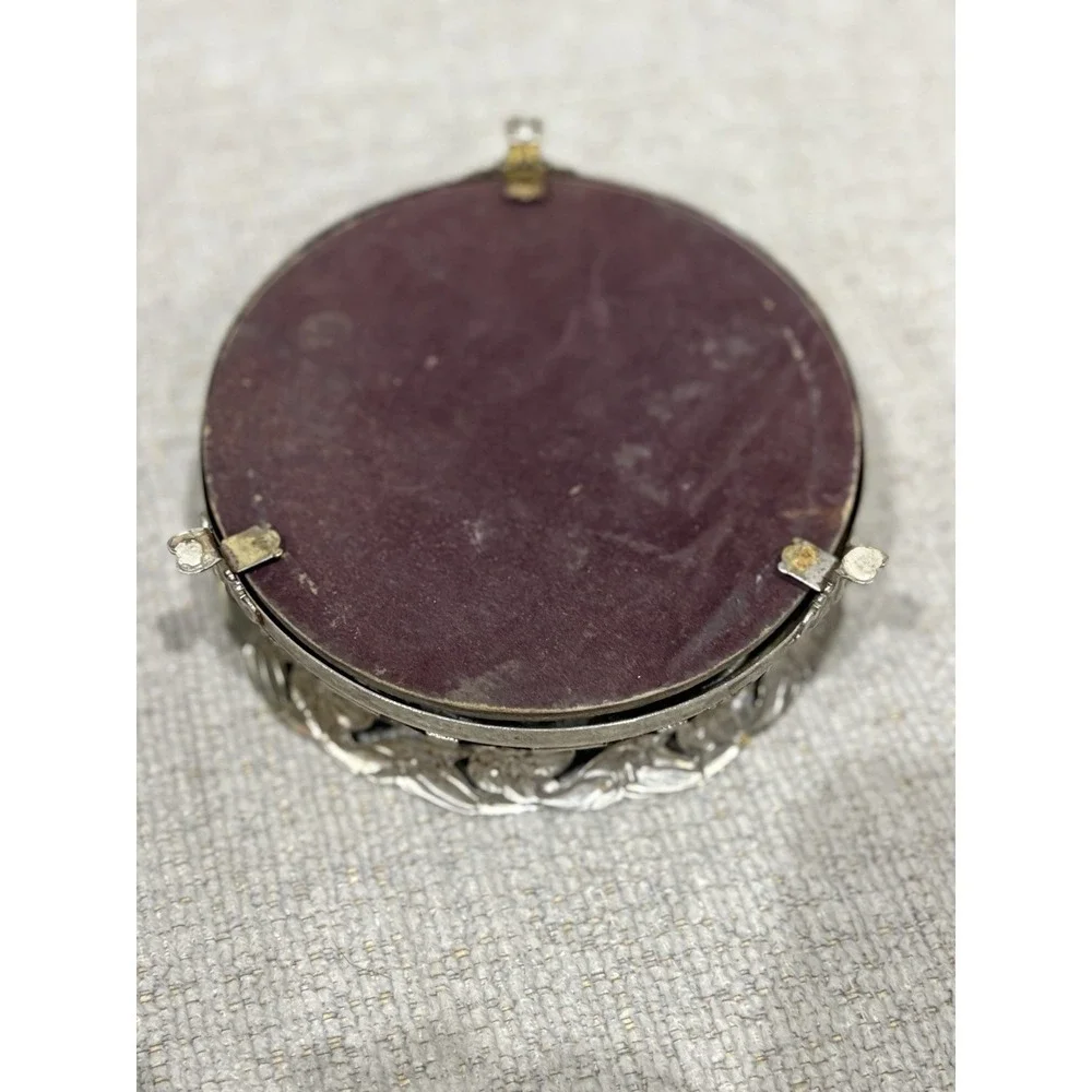 Vintage Filagree Footed Metal Mirror Lipstick Vanity Tray